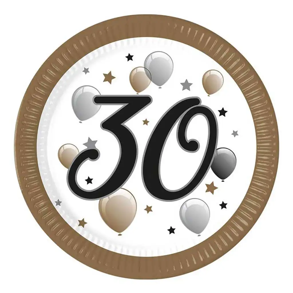 "30" Jahre beschrifteter Pappteller 8er-Set 23cm