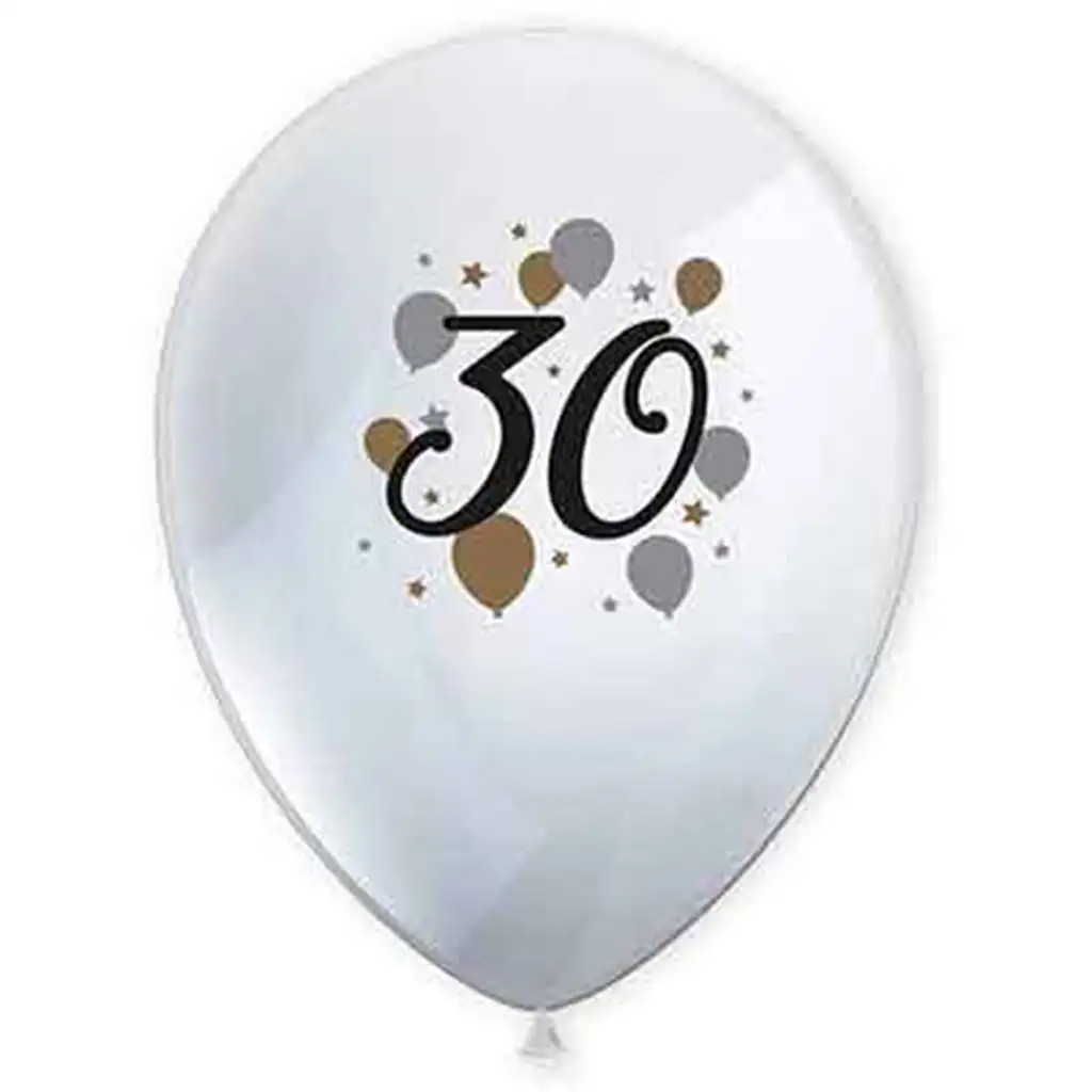 "30" Jahre gemusterte Latexballons 6er-Set