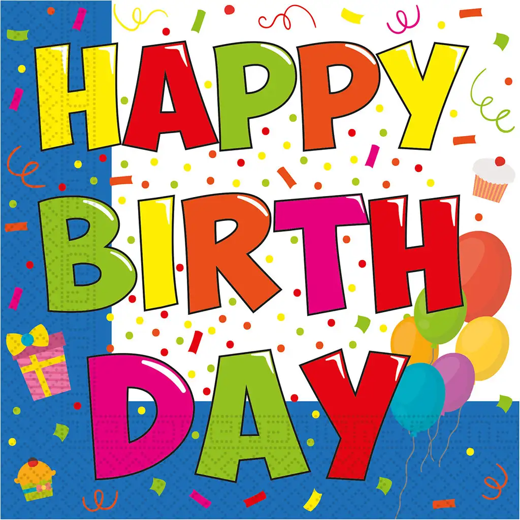 "Happy Birthday" beschriftetes Papierserviettenset – 2-lagig, 33x33 cm, 20 Stück