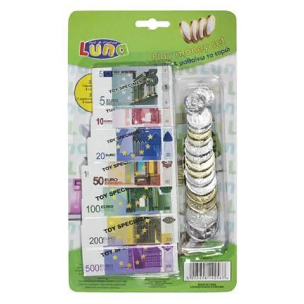 Euro-Spielgeld-Set mit Banknoten und Münzen, 37-teilig