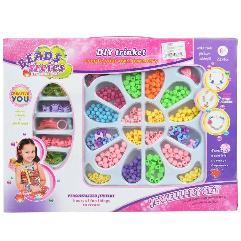 Beads Series: Halskette und Schmuckherstellungsset mit über 200 bunten Perlen und Zubehör in einer Aufbewahrungsschale