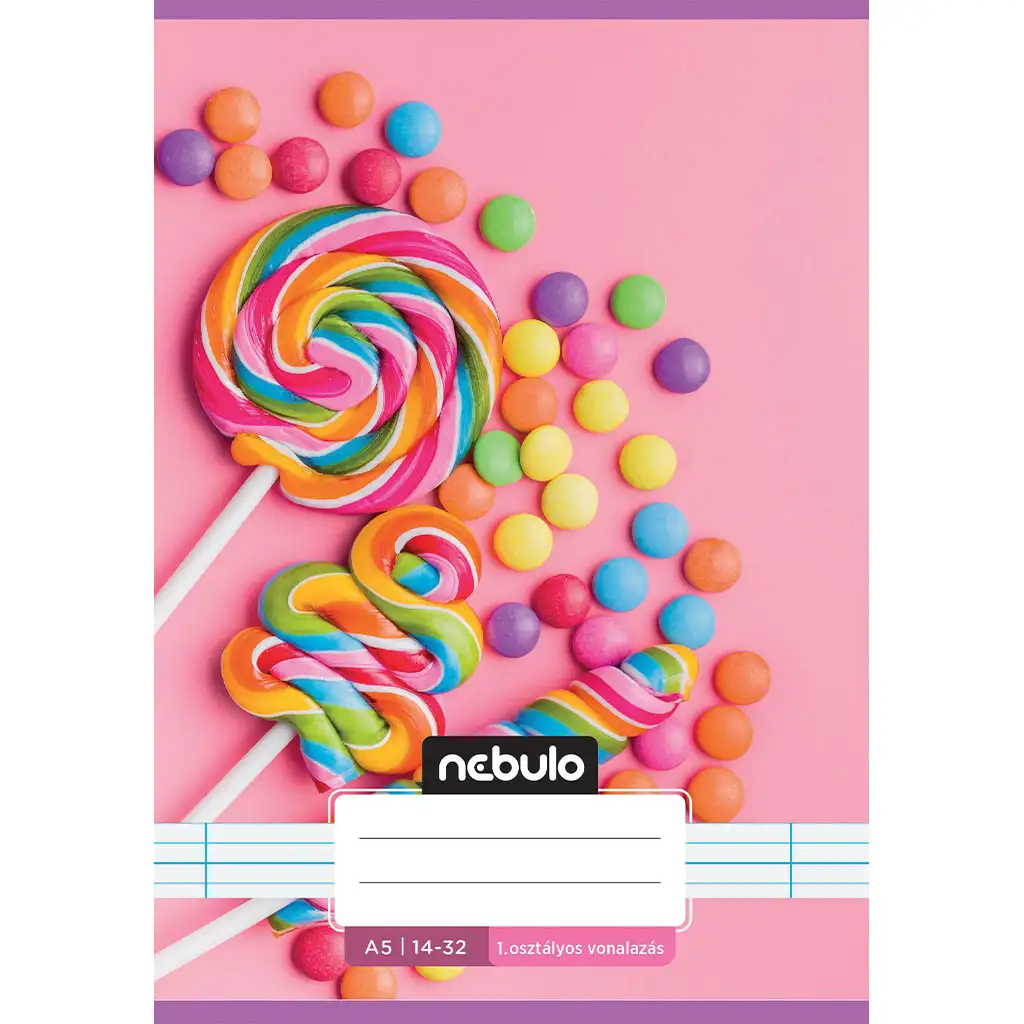 Nebulo: Geheftetes liniertes Heft für die 1. Klasse A5 14-32 Süßes Muster - Süßigkeiten