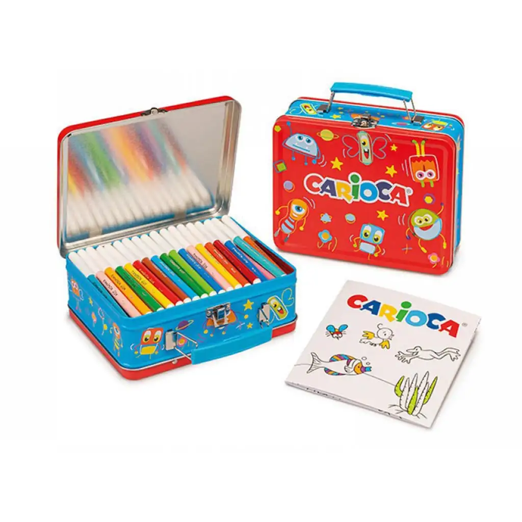 100-teiliger Filzstift-Set in Metalldose mit Malbuch - Carioca