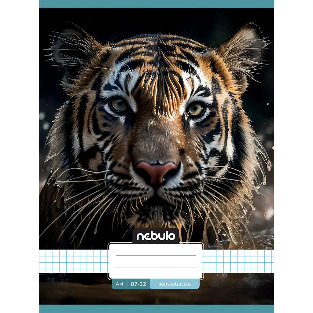 Nebulo: Tűzött kockás tigris mintás füzet 87-32 A/4 kép 1