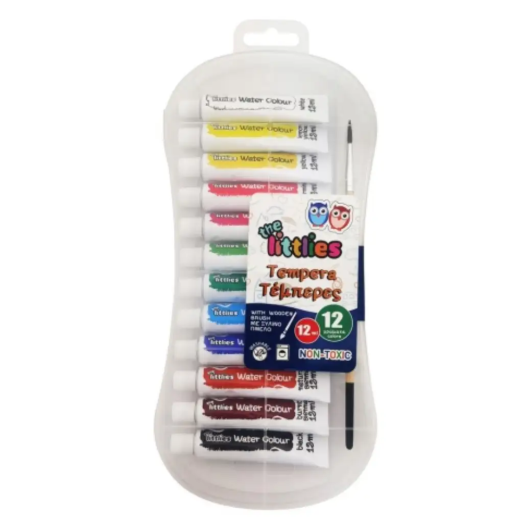 The Littlies: 12-teiliges farbiges Tempera-Set mit Pinsel