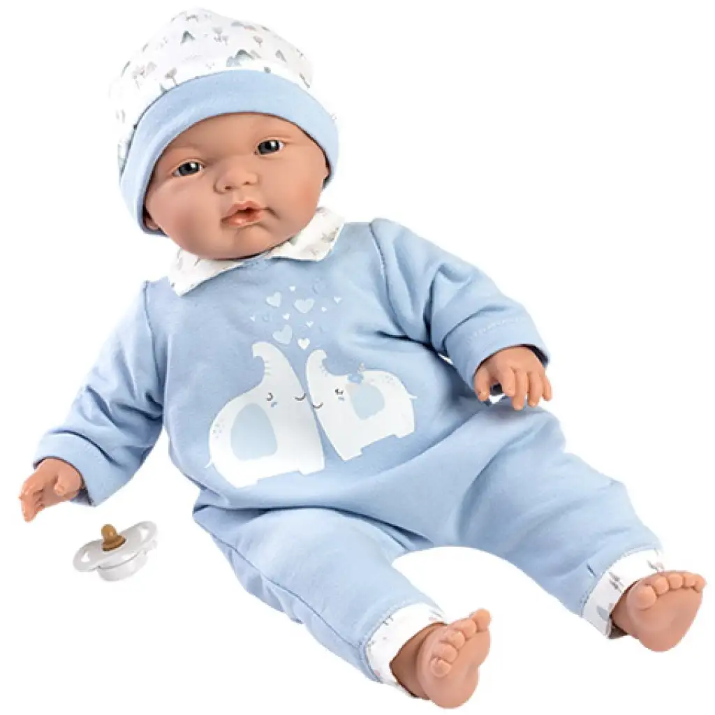 Llorens: Joel Baby in einem Strampler mit Elefanten, 38 cm