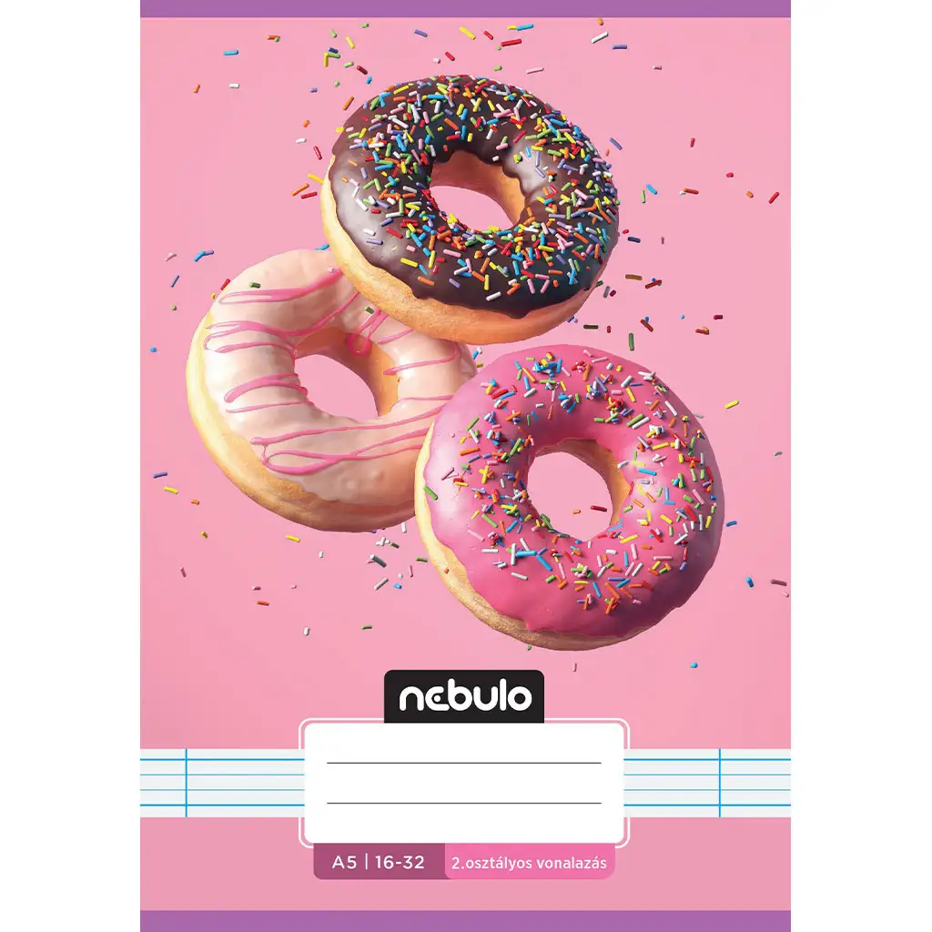 Nebulo: Geheftetes liniertes Heft für die 2. Klasse A5 16-32 Süßes Muster - Donut