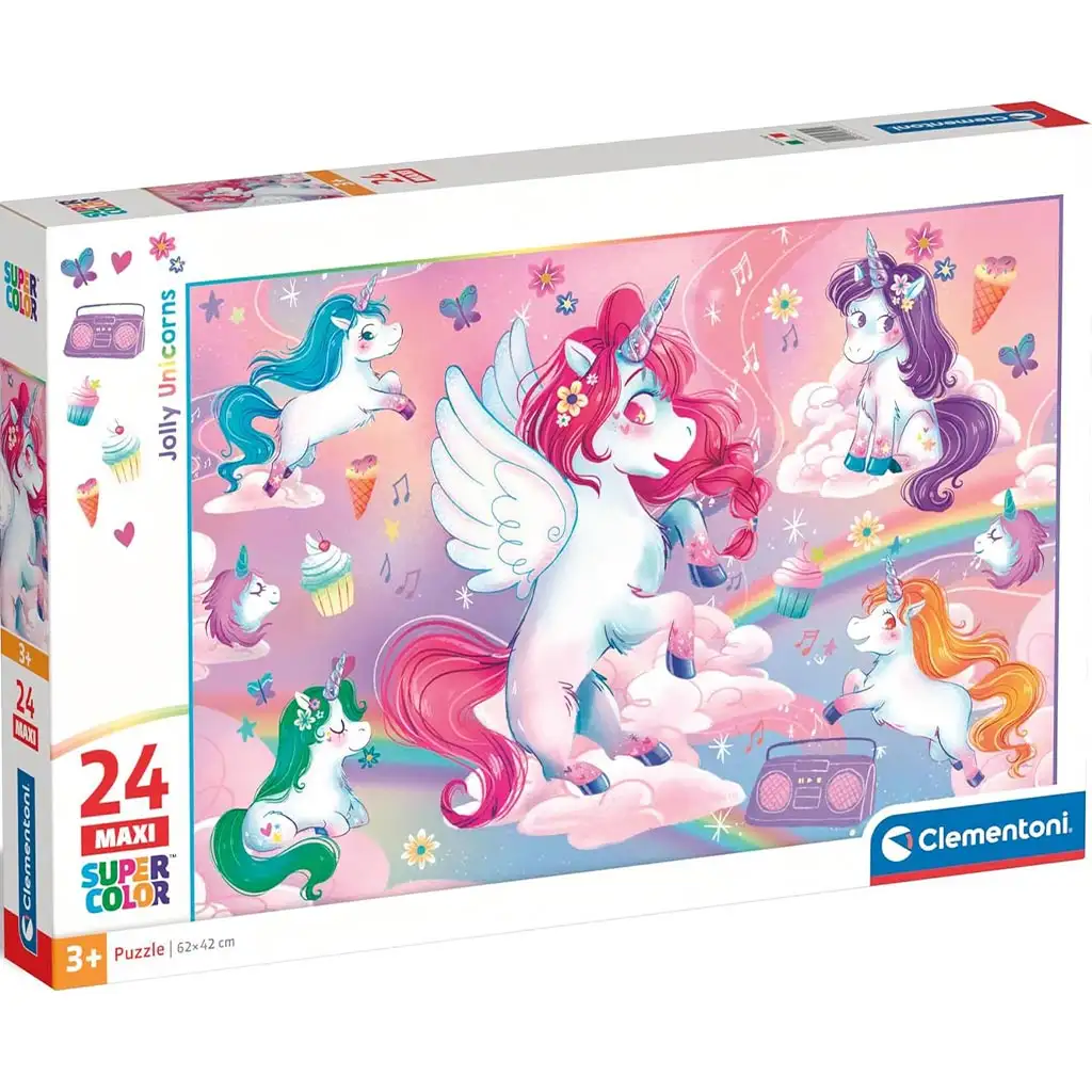 Bunte Einhörner 24-tlg. Maxi Supercolor Puzzle - Clementoni