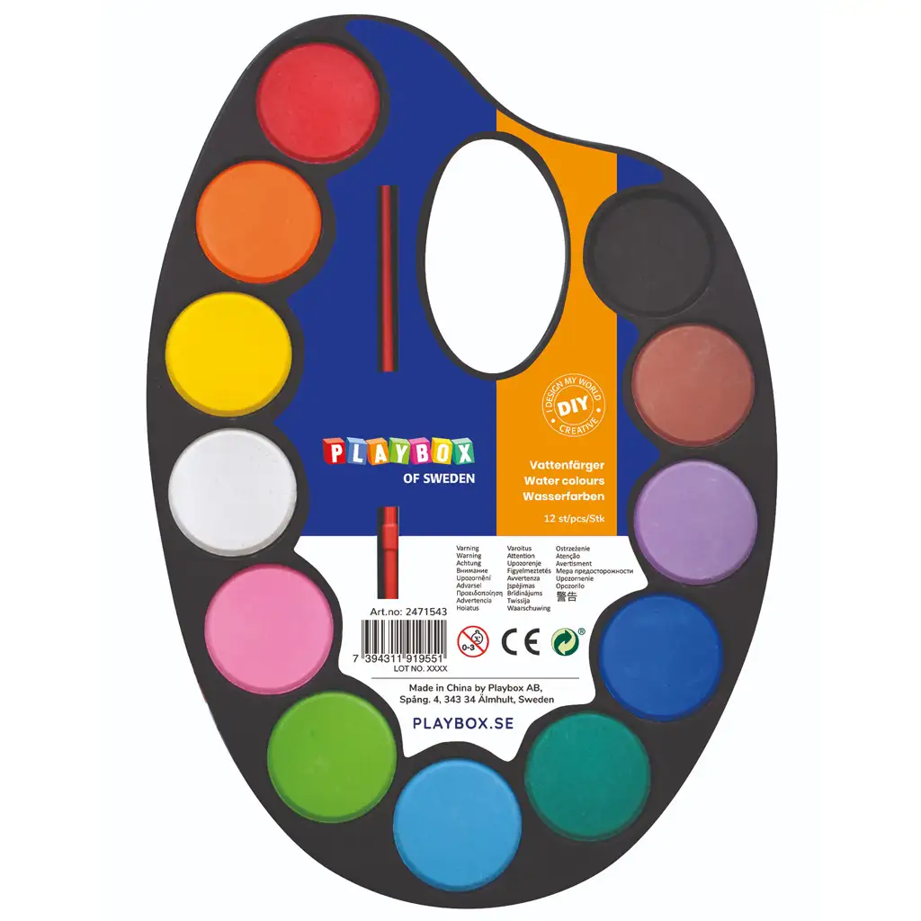 PlayBox: Aquarell 12er-Farbpalette-Set mit Pinsel