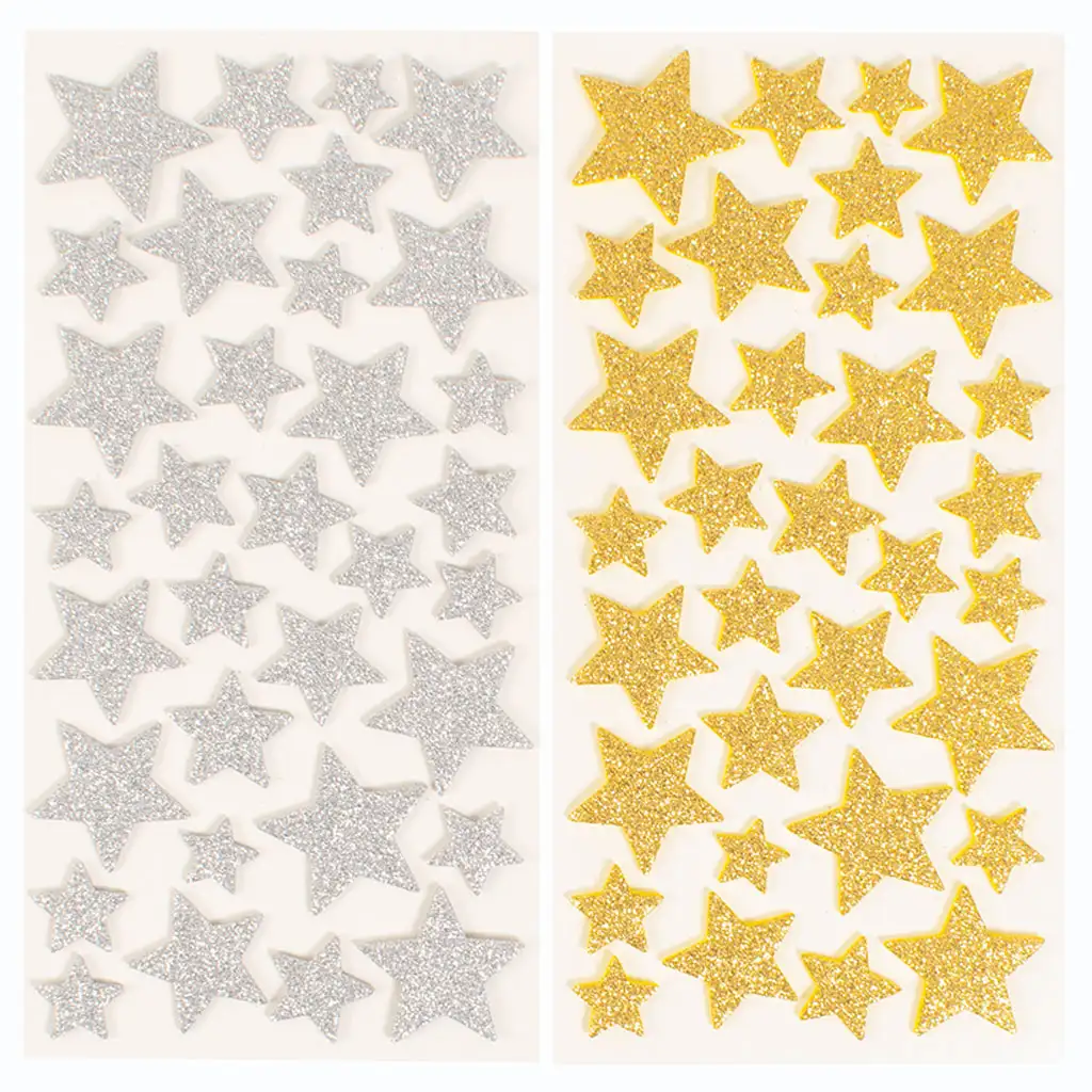 PlayBox: Glitzernde goldene und silberne Sternaufkleber-Set, 132 Stück