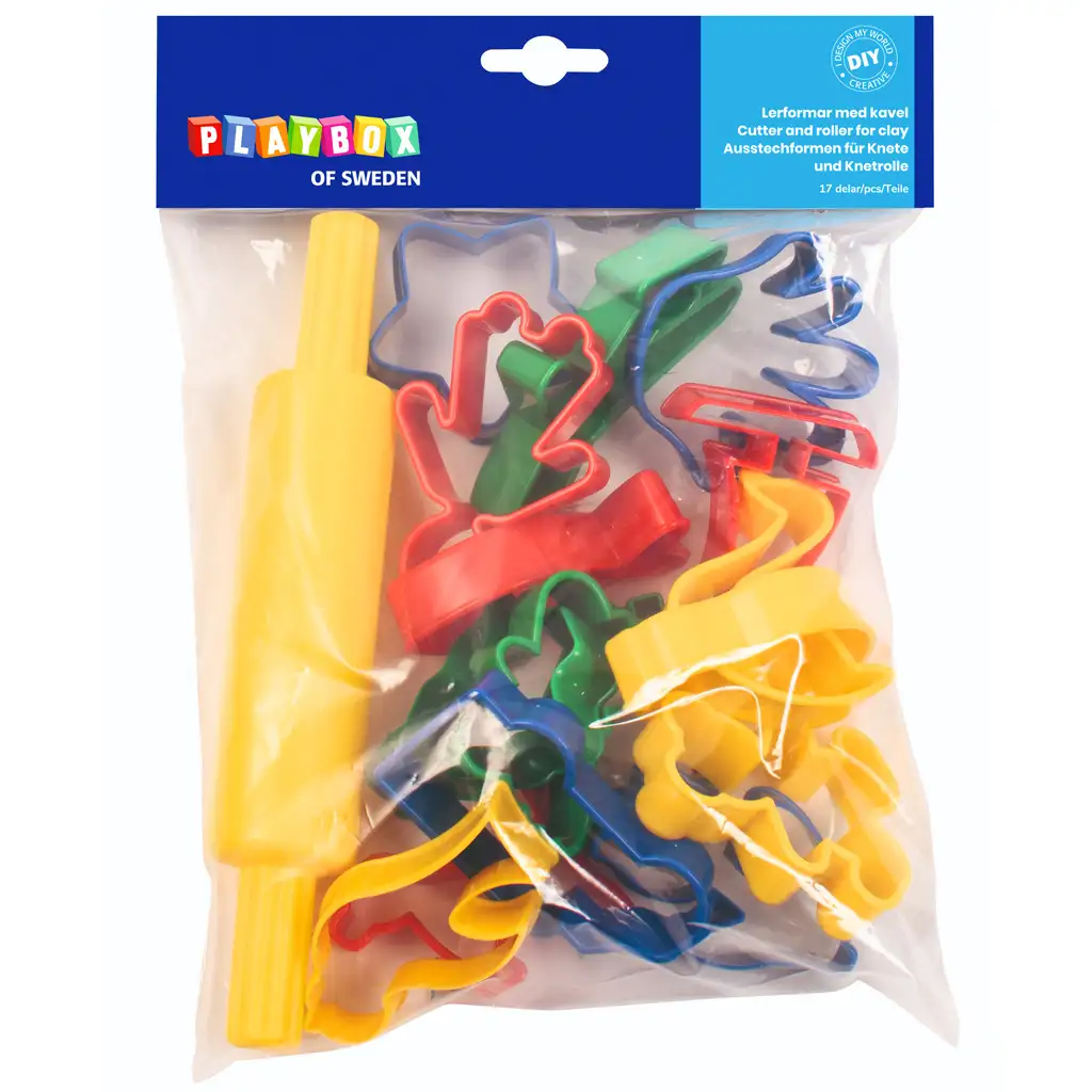 PlayBox: Ausstechform-Set mit Nudelholz, 17-teilig