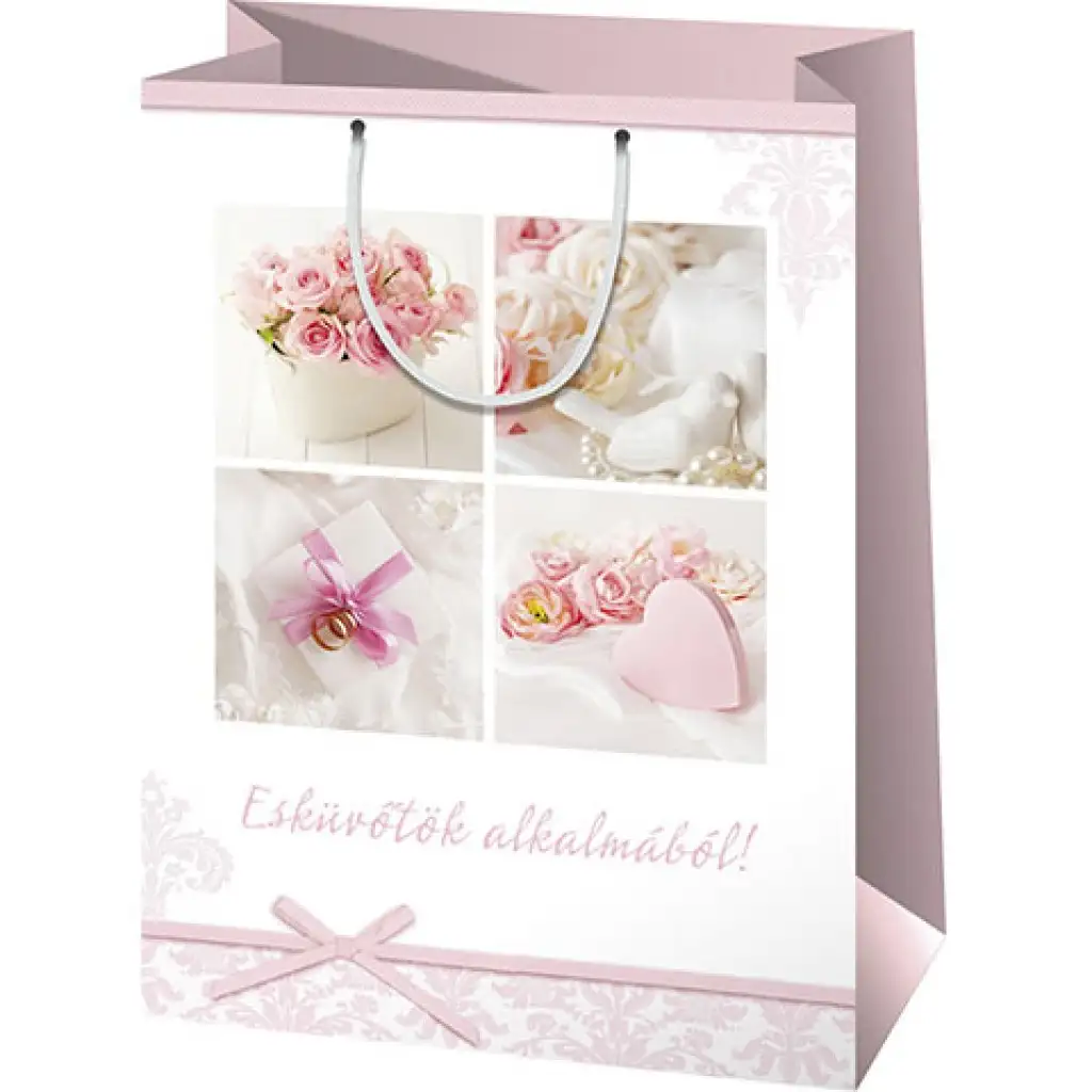 Esküvős mintával és felirattal díszített óriás méretű ajándéktáska 33x15x44cm kép 1
