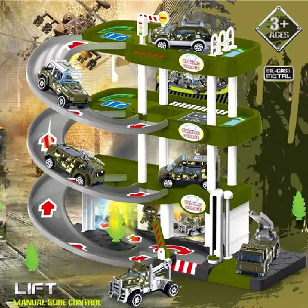 3-stöckiges Parkhaus mit Militärfahrzeugen, Licht und Ton kép 2
