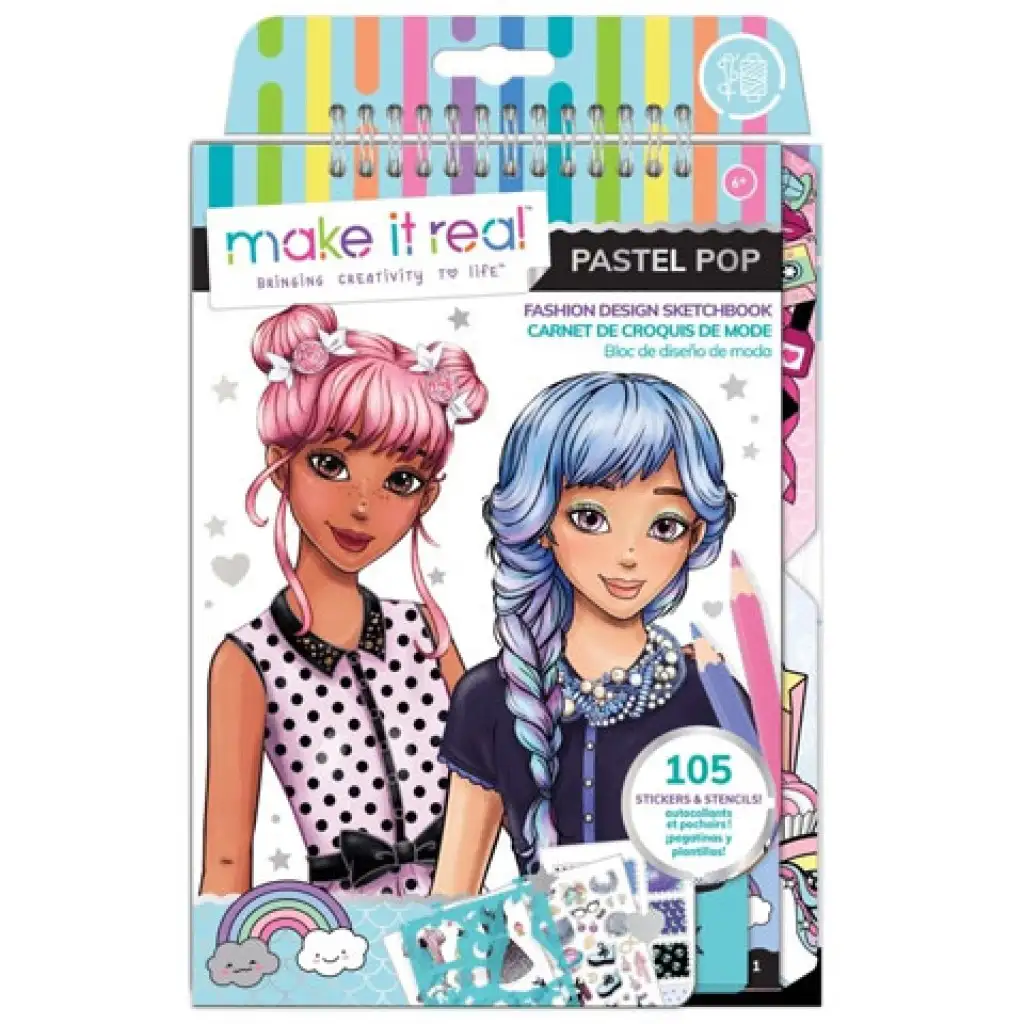 Make it Real: Mode-Design-Skizzenbuch mit Zubehör - Pastell Pop