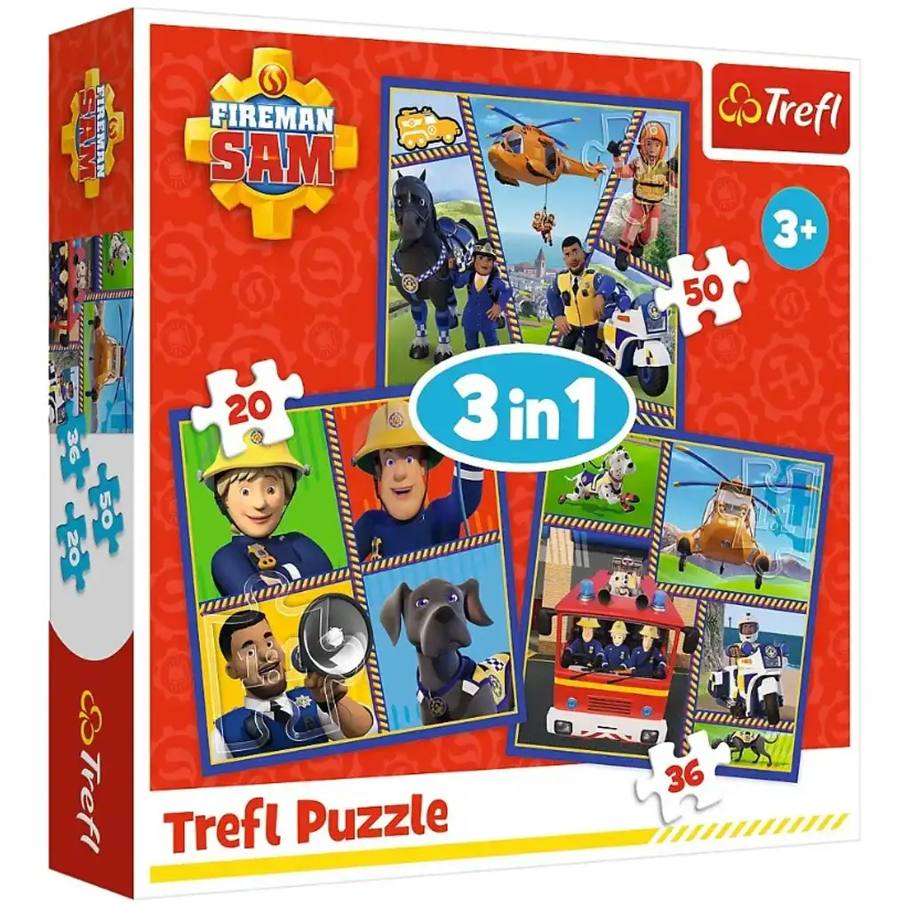 Sam der Feuerwehrmann 3-in-1 50, 36 und 20 Teile Puzzle - Trefl