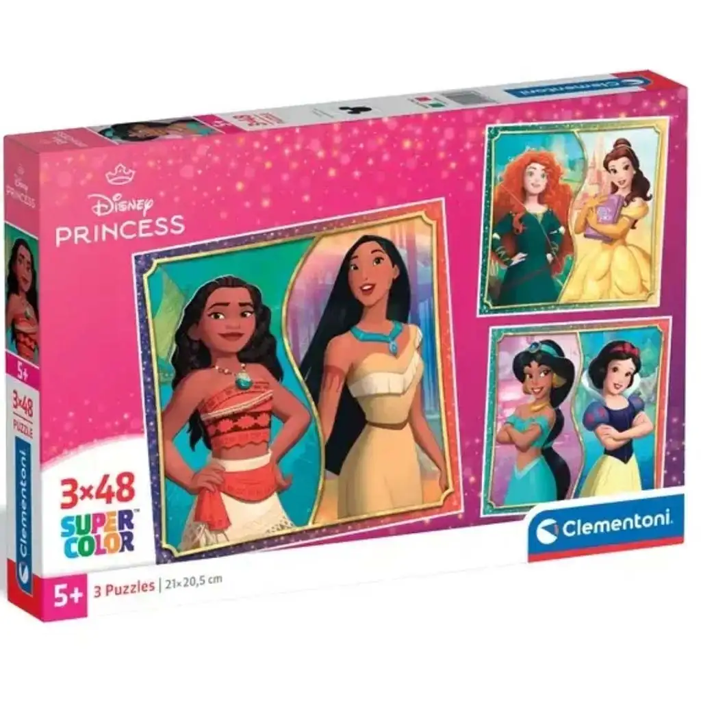 Disney+Prinzessinnen Supercolor 3x48 Teile Puzzle - Clementoni