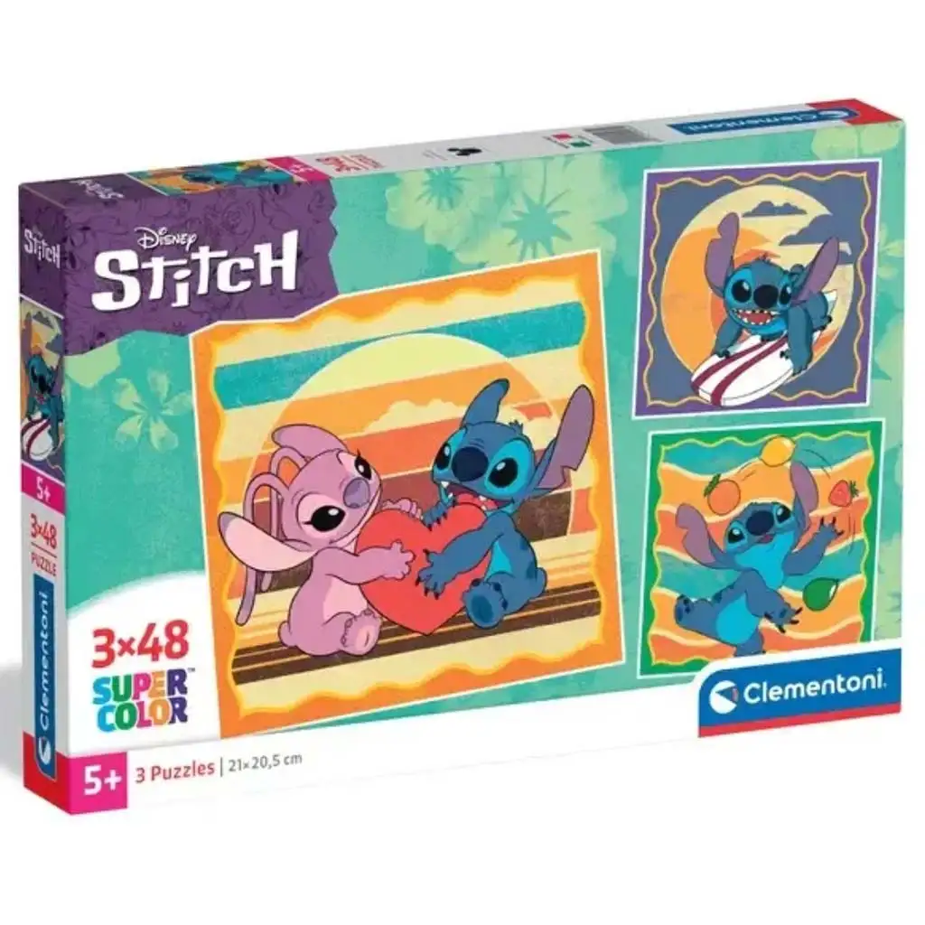 Disney+Stitch und Angel 3x48 Teile Supercolor Puzzle - Clementoni