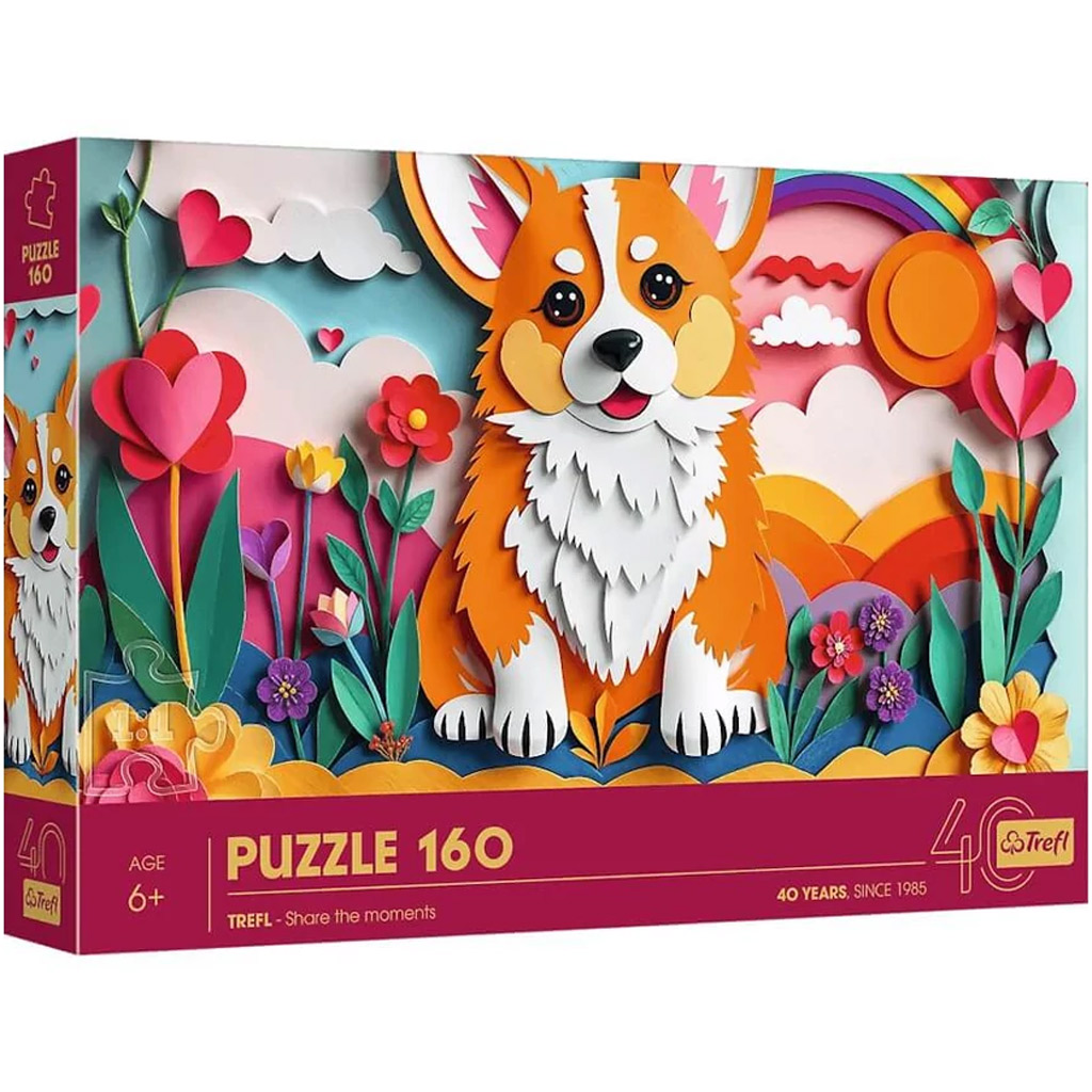 40-jähriges Jubiläum – Papierkunst: Kleiner Hund 160-teiliges Puzzle – Trefl