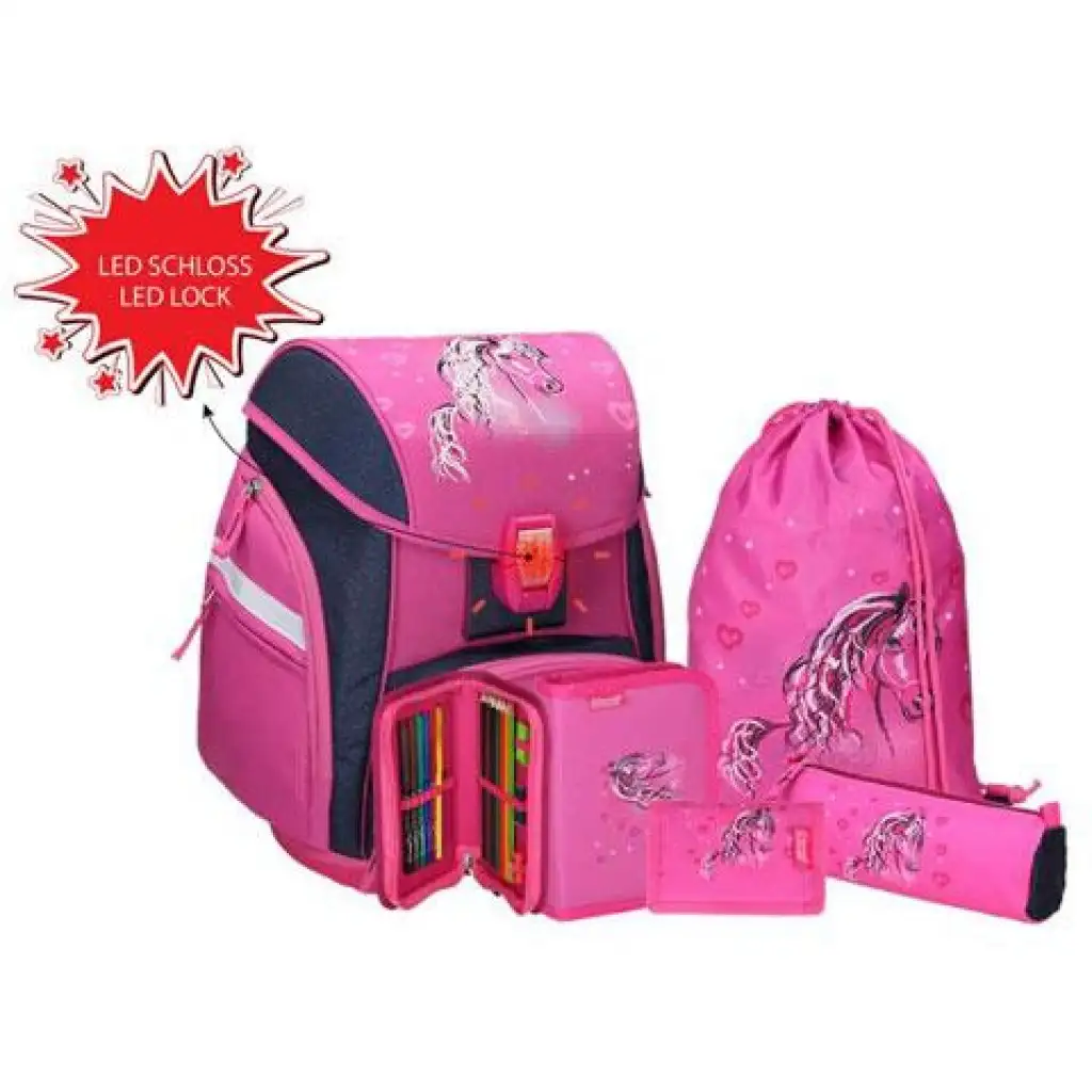 Spirit: Lovas 3D mintás ergonomikus 5db-os iskolatáska szett LED-es világítással 34x22x41cm kép 1