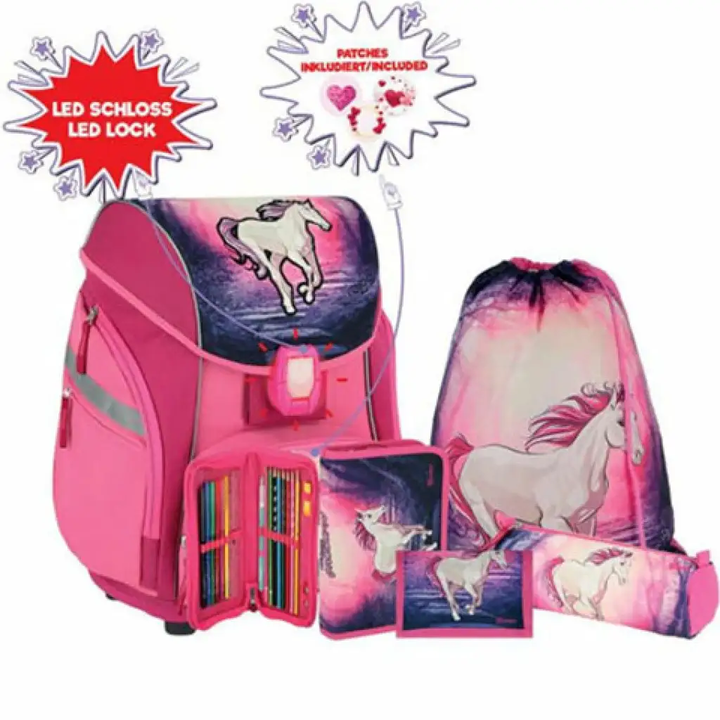 Spirit: Mágikus unikornis 3D mintás ergonomikus 5db-os iskolatáska szett LED-es világítással 34x22x41cm kép 1