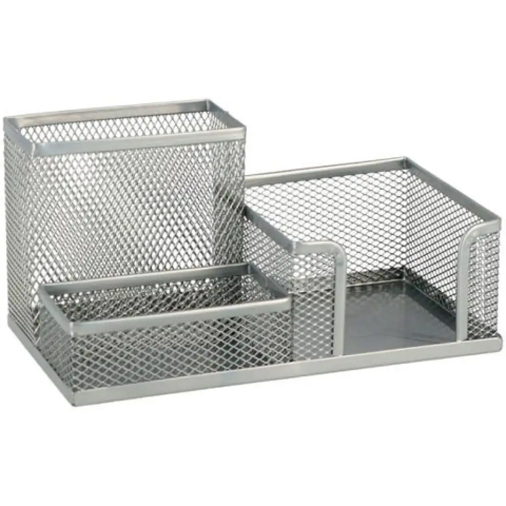 Spirit: Dreiteiliger Schreibtisch-Stiftehalter aus silbernem Metallgitter
