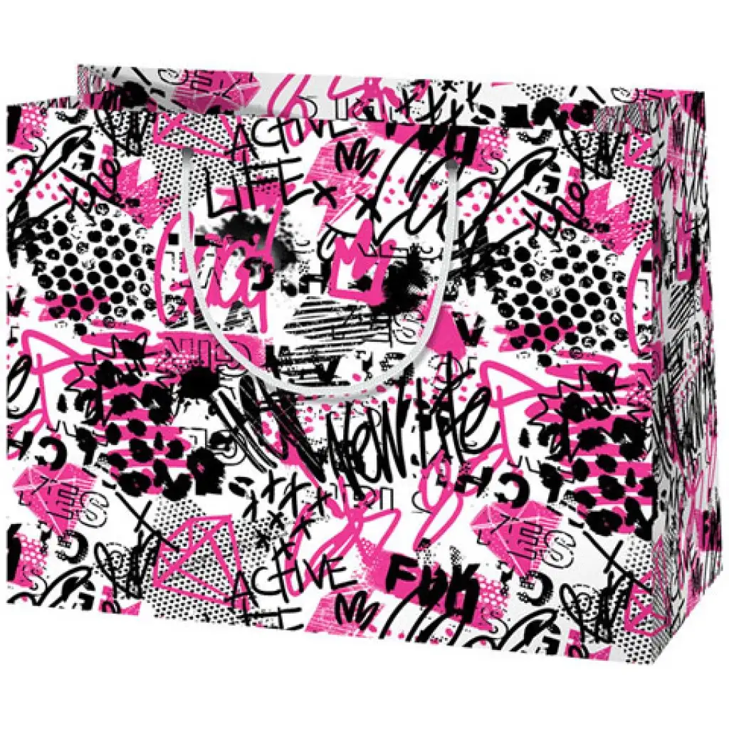 Csajos Graffiti mintás közepes méretű ajándéktáska 18x22,7x10cm kép 1