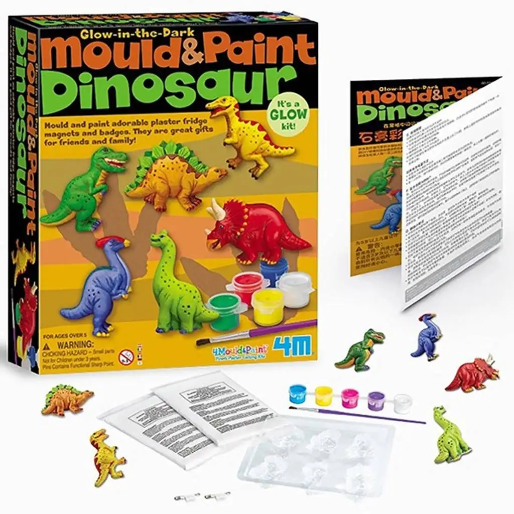 Dinosaurier-Gipsabdruck-Set mit im Dunkeln leuchtender Farbe kép 2