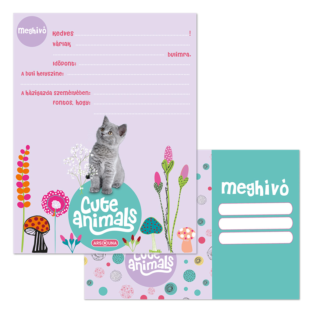 Ars Una: Cute Animals - Kätzchen 10er-Einladungskarten-Set mit Umschlag