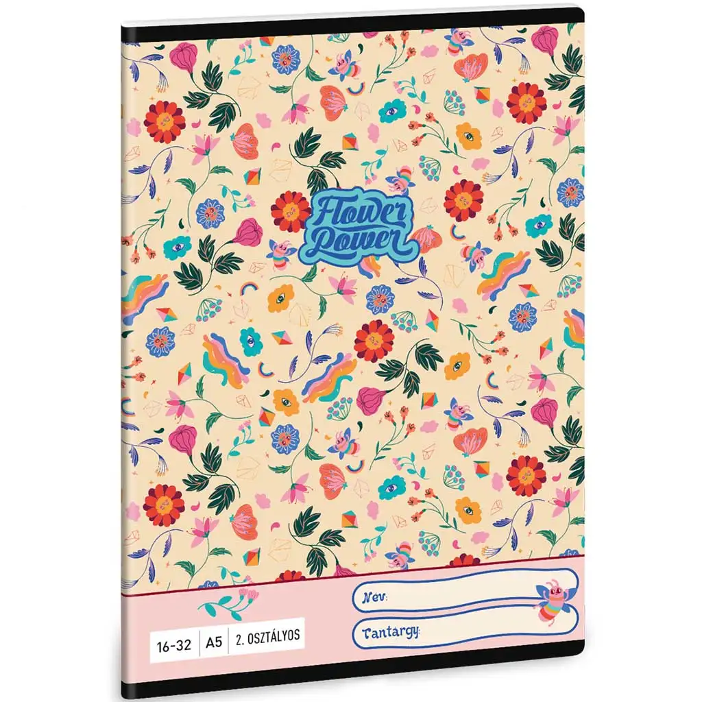 Ars Una: Flower Power blumengemustertes liniertes Heft für die 2. Klasse, 32 Seiten, A5