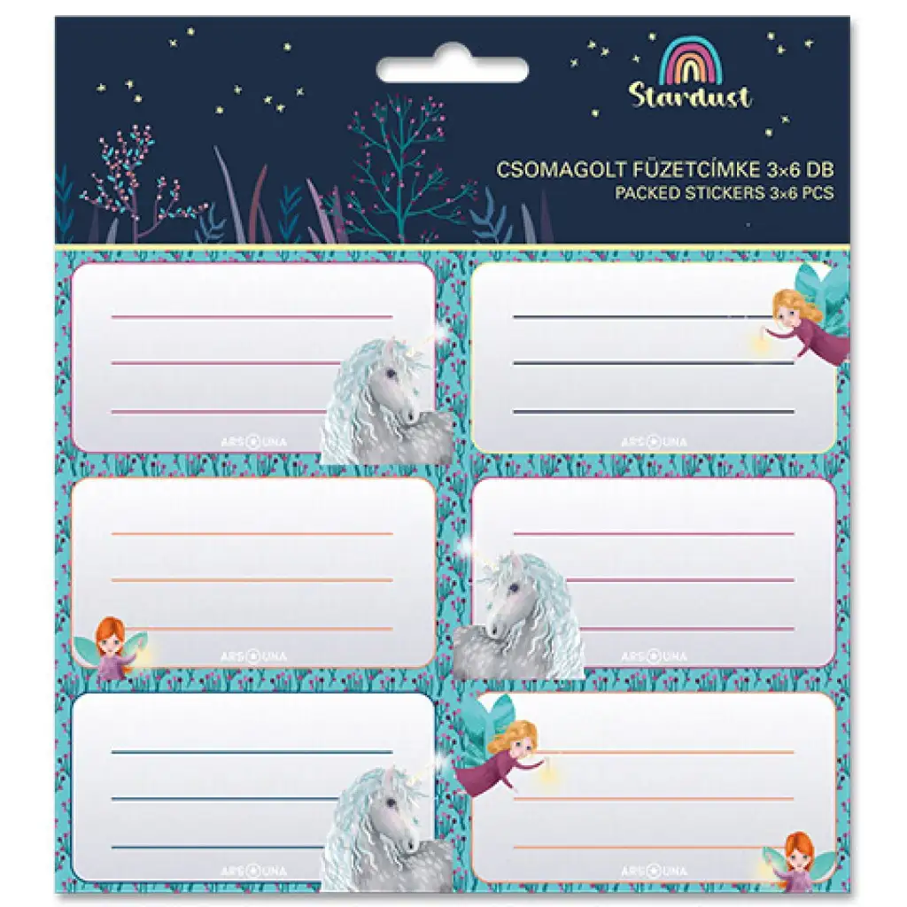 Ars Una: Stardust Einhorn gemusterte verpackte Heftetiketten 3x6 Stück
