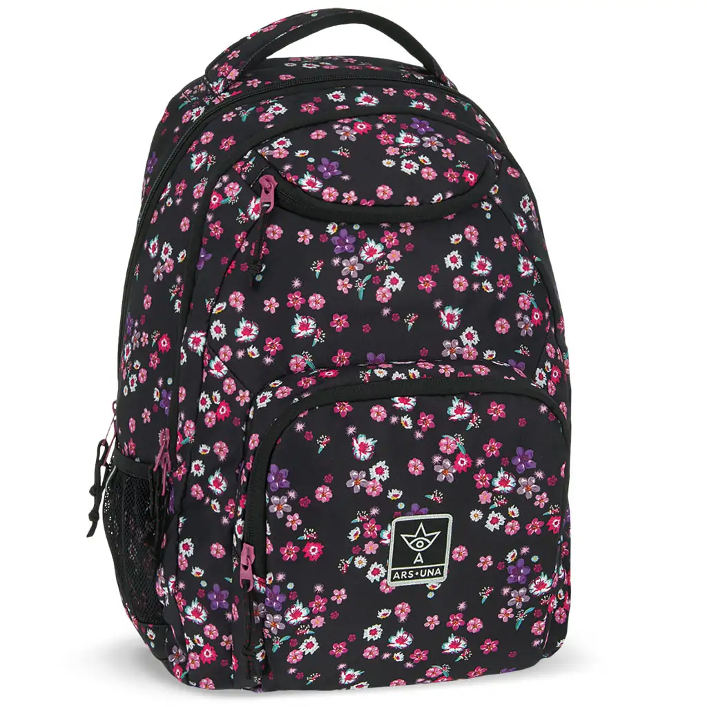 Ars Una: Pearl Blossom Black virágos AU-6 iskolatáska, hátizsák 34x45x26cm kép 1