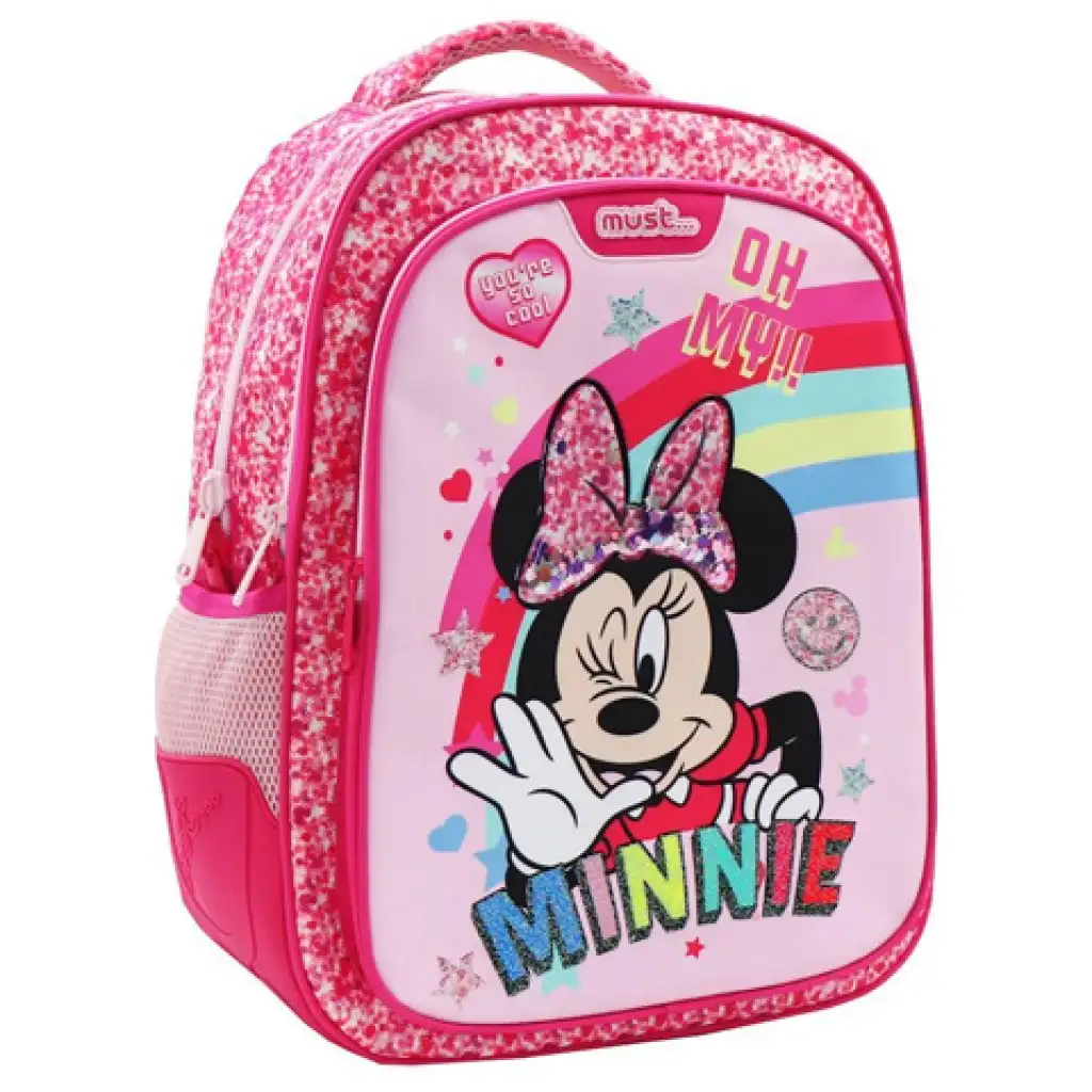 Must: Minnie egeres rózsaszín flitteres iskolatáska, hátizsák 32x18x43cm kép 1