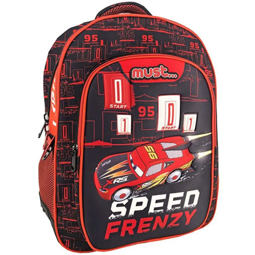 Must... Verdák Speed Frenzy három rekeszes lekerekített iskolatáska, hátizsák 32x18x43cm kép 1
