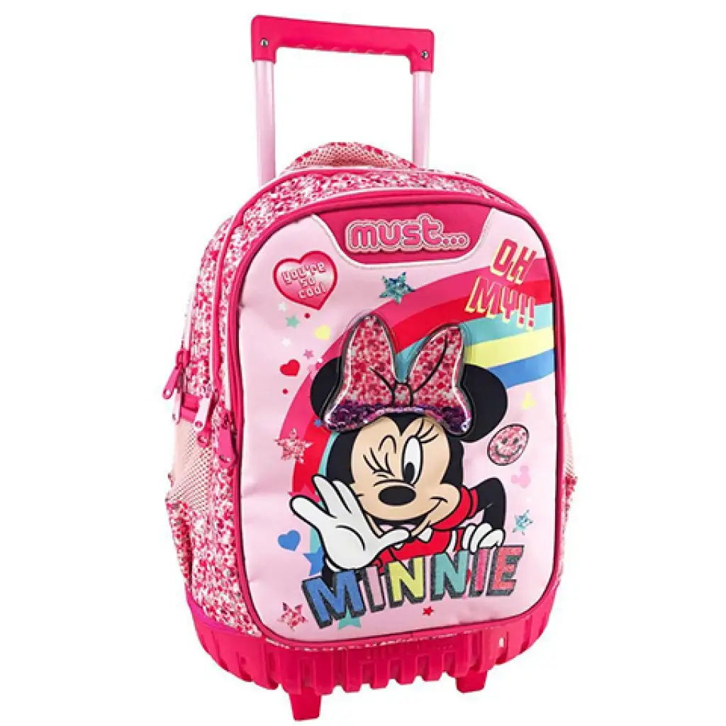 Minnie Maus dreifächeriger, rollender Schulranzen, Rucksack