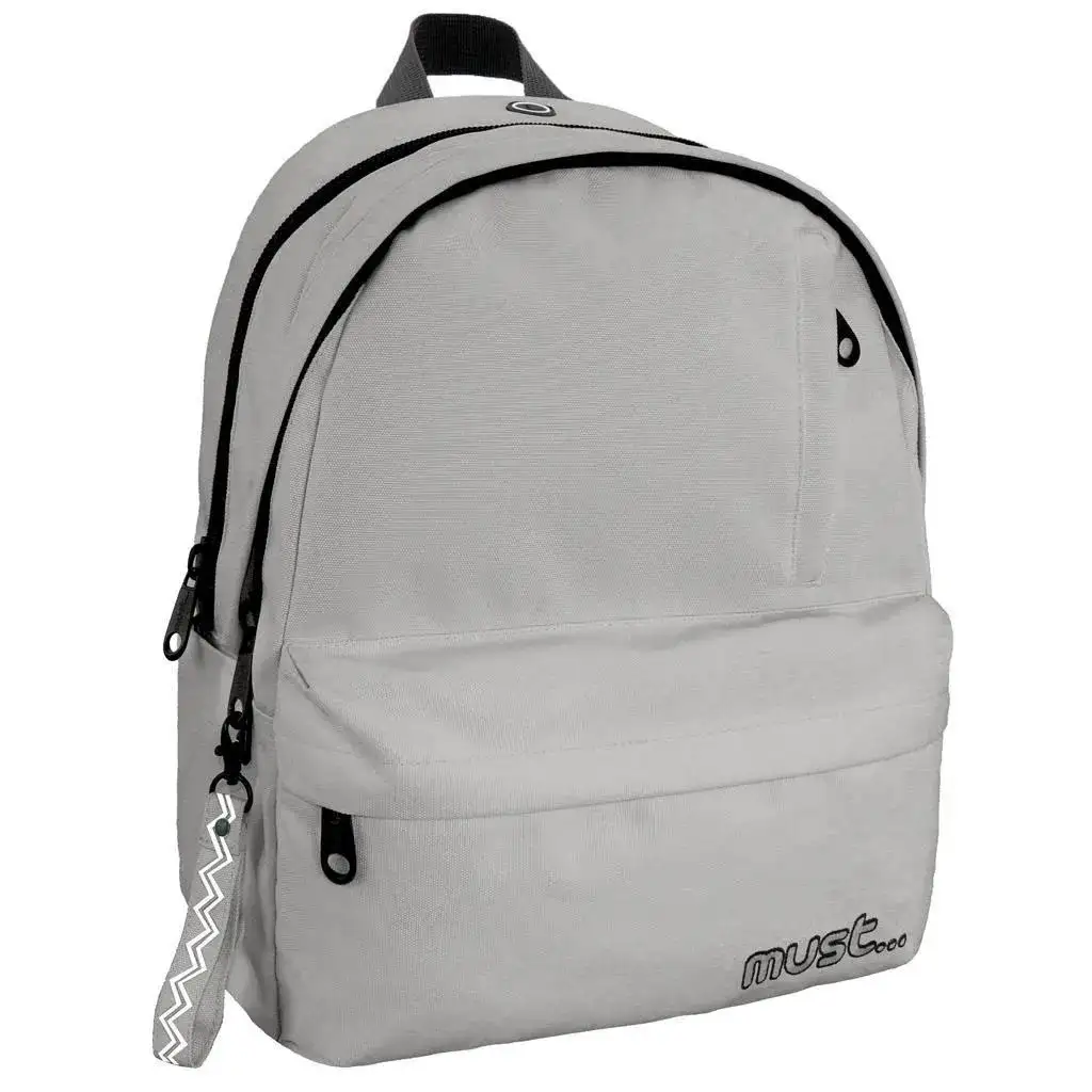 Must: Négyrekeszes lekerekített szürke iskolatáska, hátizsák 32x19x42cm kép 1