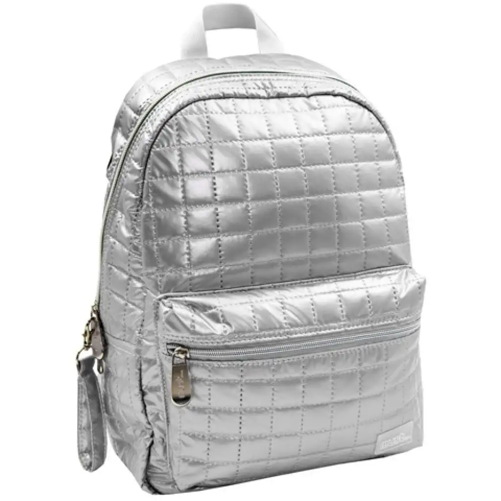 Must... Pearl ezüst steppelt iskolatáska, hátizsák 26x14x36cm kép 1