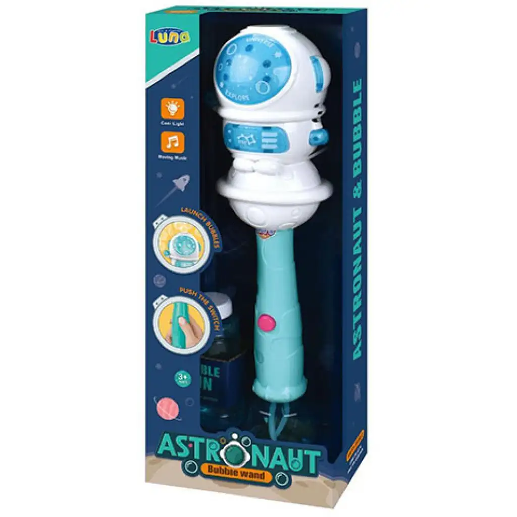 Ein Seifenblasen blasender Astronaut mit Licht und Ton