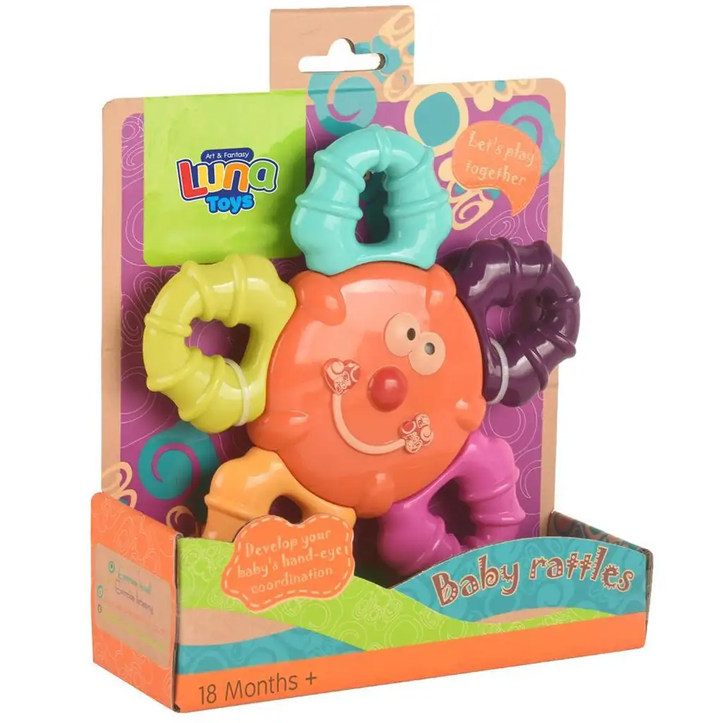 Bunte, fröhliche 2-in-1 Baby-Beißring und Rassel kép 2