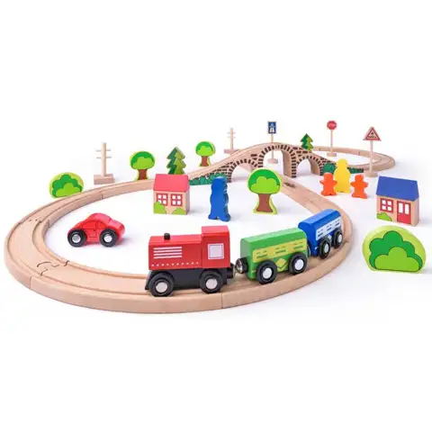 8-förmige Holz-Eisenbahnstrecke mit Zubehör - Woodyland