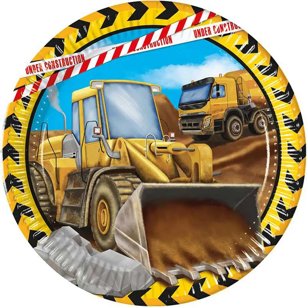 8-teiliges Papierteller-Set mit Arbeitsmaschinen, 23 cm
