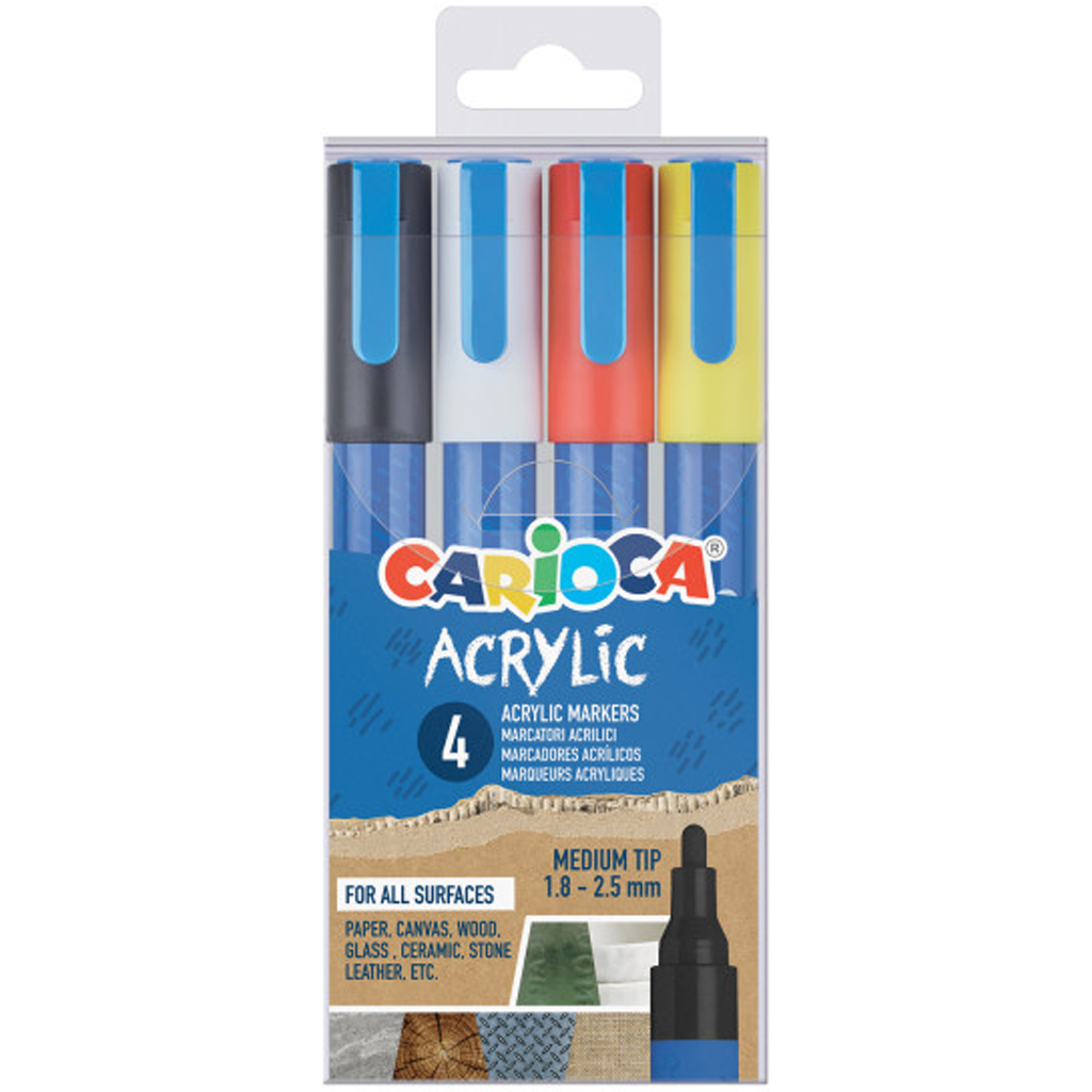 Acrylmarker mit Kugelspitze, 4er-Set - Carioca