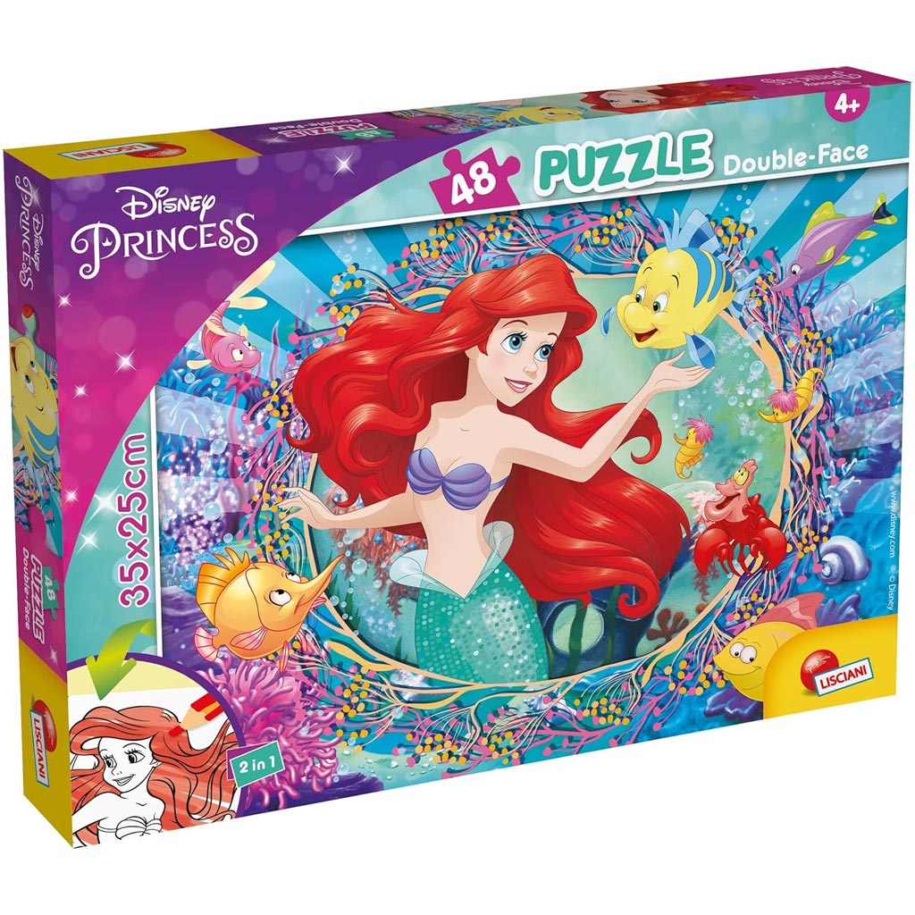 Ariel die kleine Meerjungfrau 2-in-1 Puzzle und Malset, 48 Teile, 35x25 cm – Lisciani