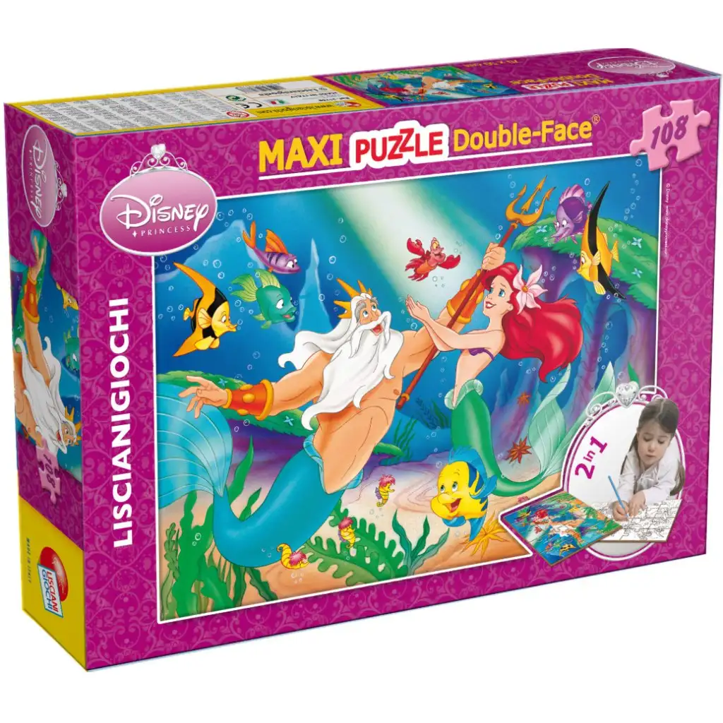 Ariel, die kleine Meerjungfrau 2-in-1 Puzzle und Malset mit 108 Teilen, 70x50cm – Lisciani