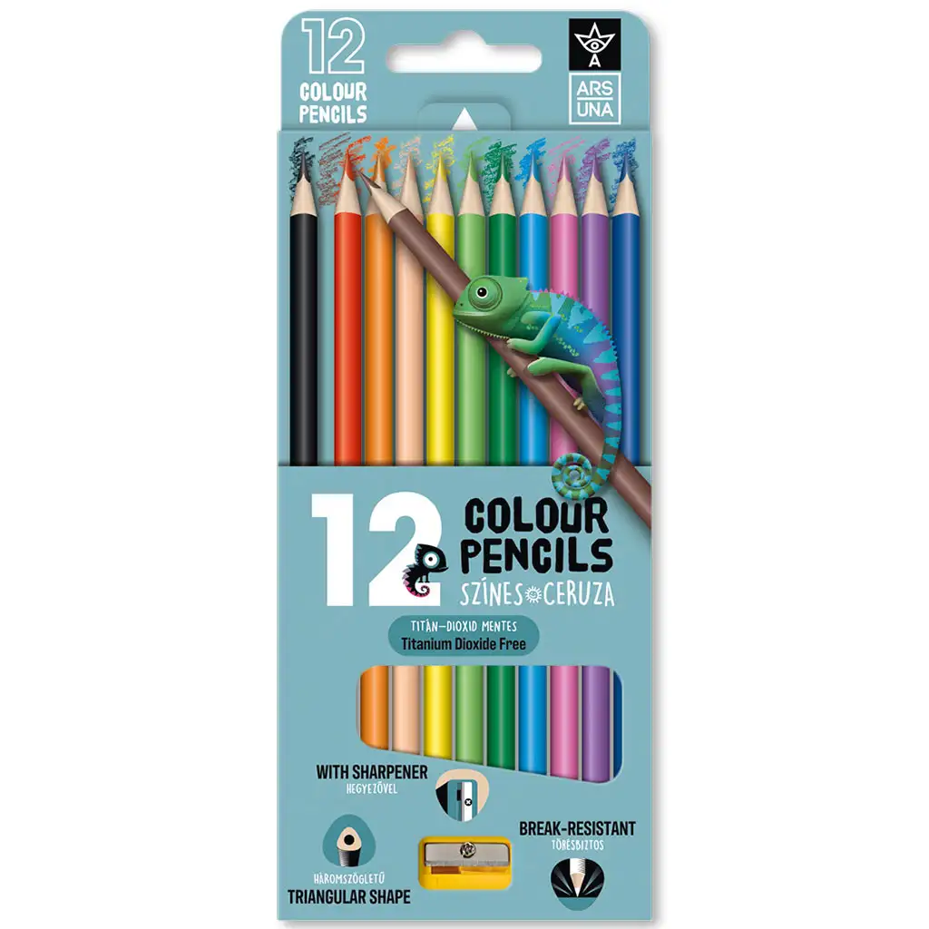 Ars Una: 12-farbiger dreieckiger Buntstiftset mit Anspitzer