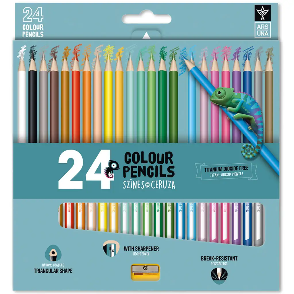 Ars Una: 24-farbiger dreieckiger Buntstiftset mit Anspitzer