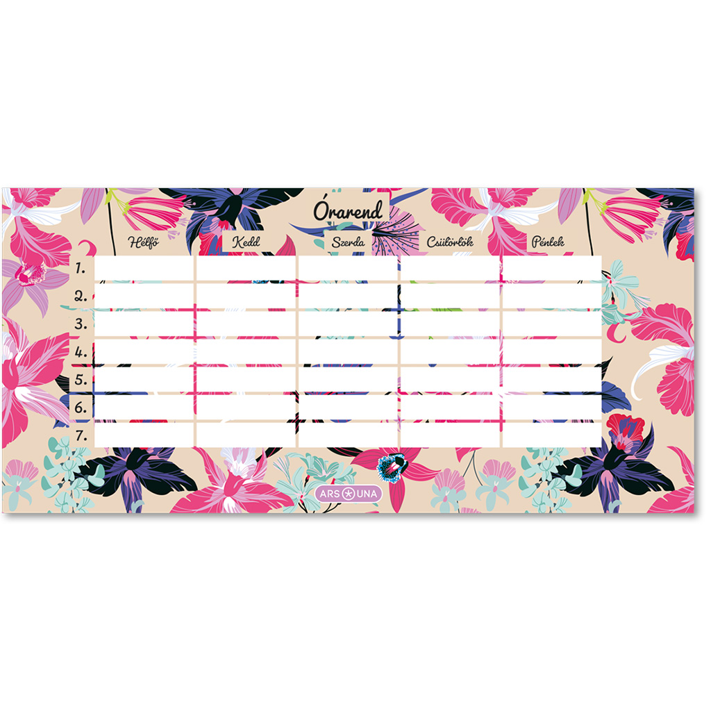 Ars Una: Beach Flowers einseitiger, beidseitig bedruckter Stundenplan