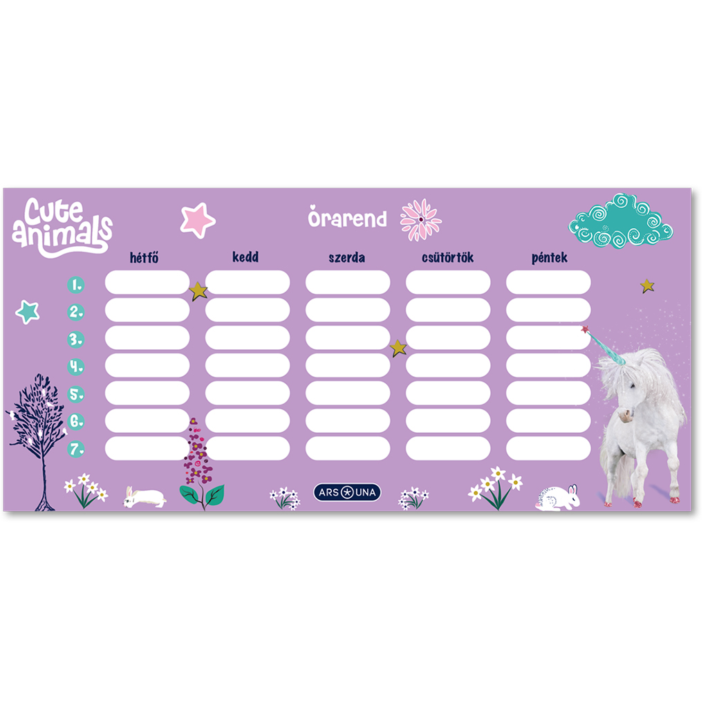 Ars Una: Cute Animals-Einhorn einseitiger, zweiseitiger Stundenplan