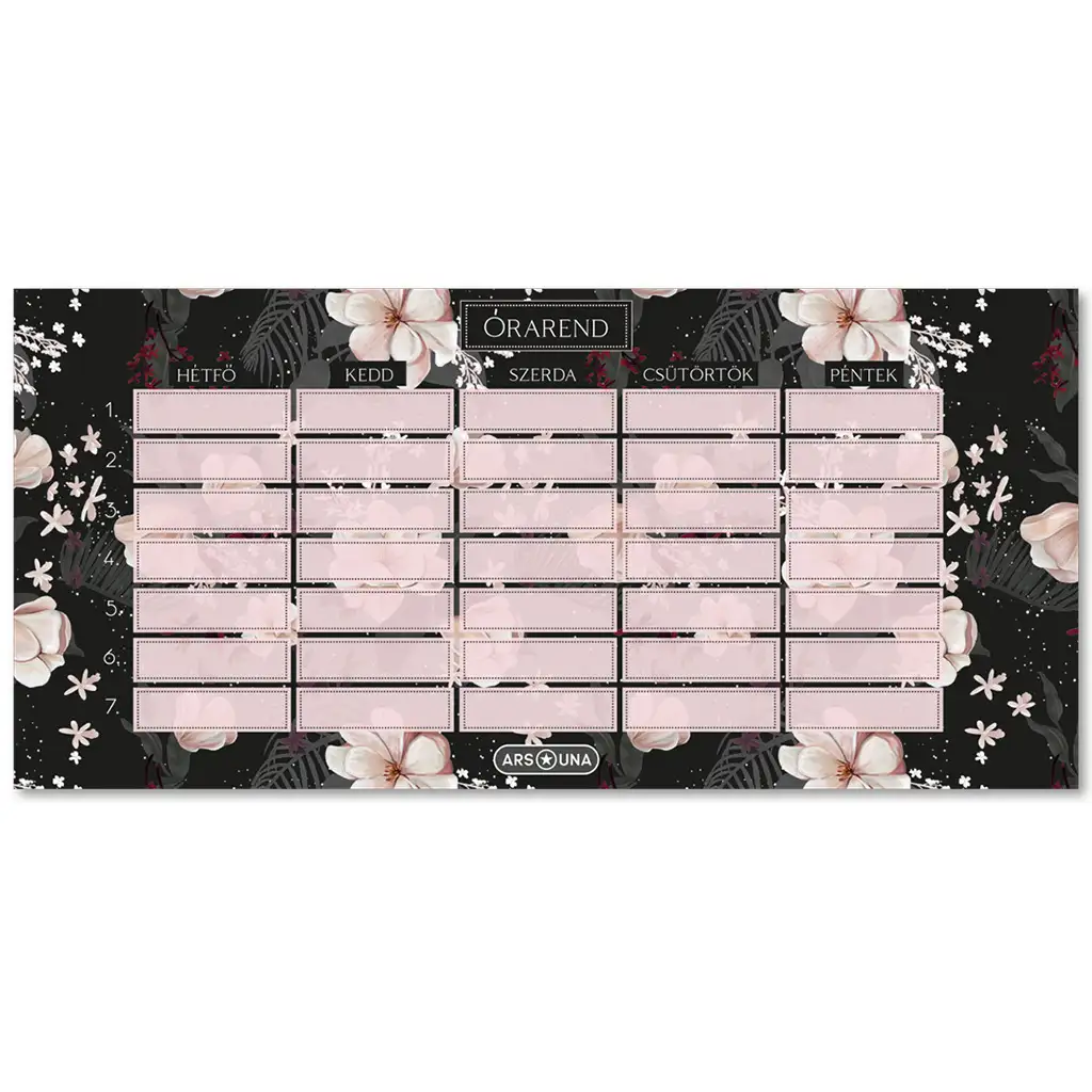 Ars Una: Flowery Black blumiger beidseitiger Stundenplan kép 1
