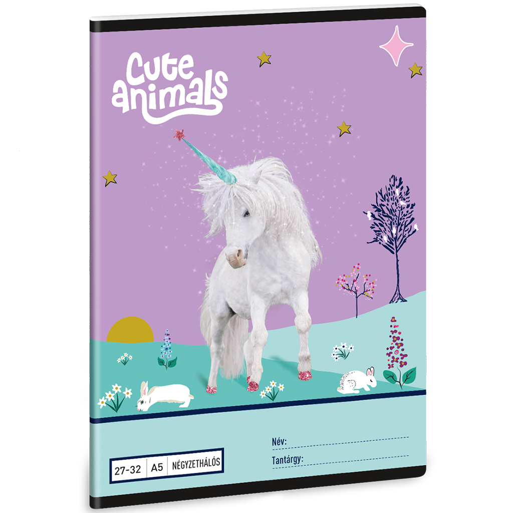 Ars Una: Kariertes A/5 Heft mit Einhorn-Muster „Cute Animals“, 27-32