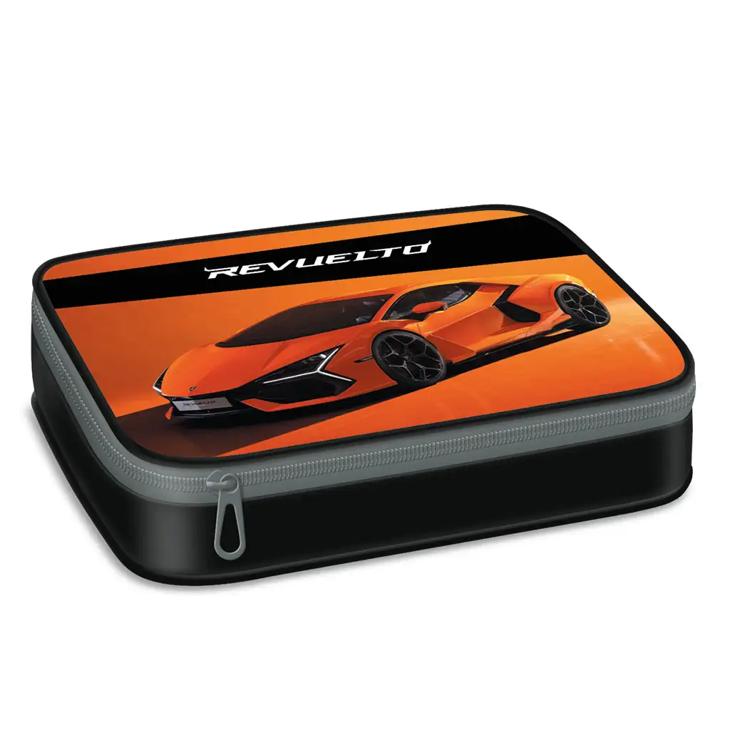 Ars Una: Mehrstöckiges Federmäppchen mit Lamborghini-Muster, 15,5x22,5x4,5 cm